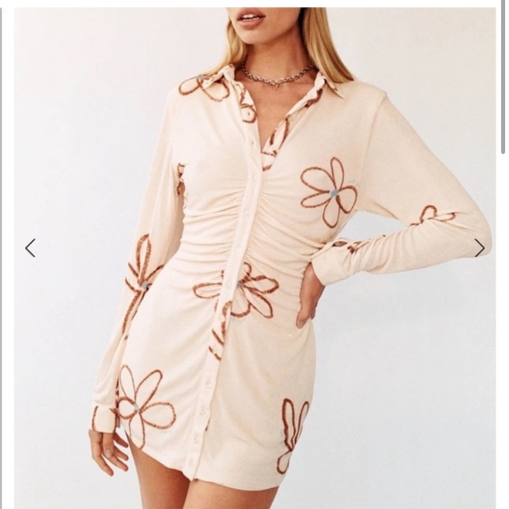 With Jean cream floral long sleeve mini dress
